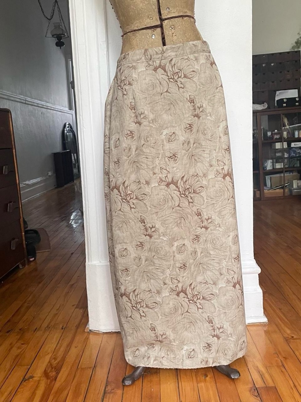 Floral Print Beige Maxi Skirt